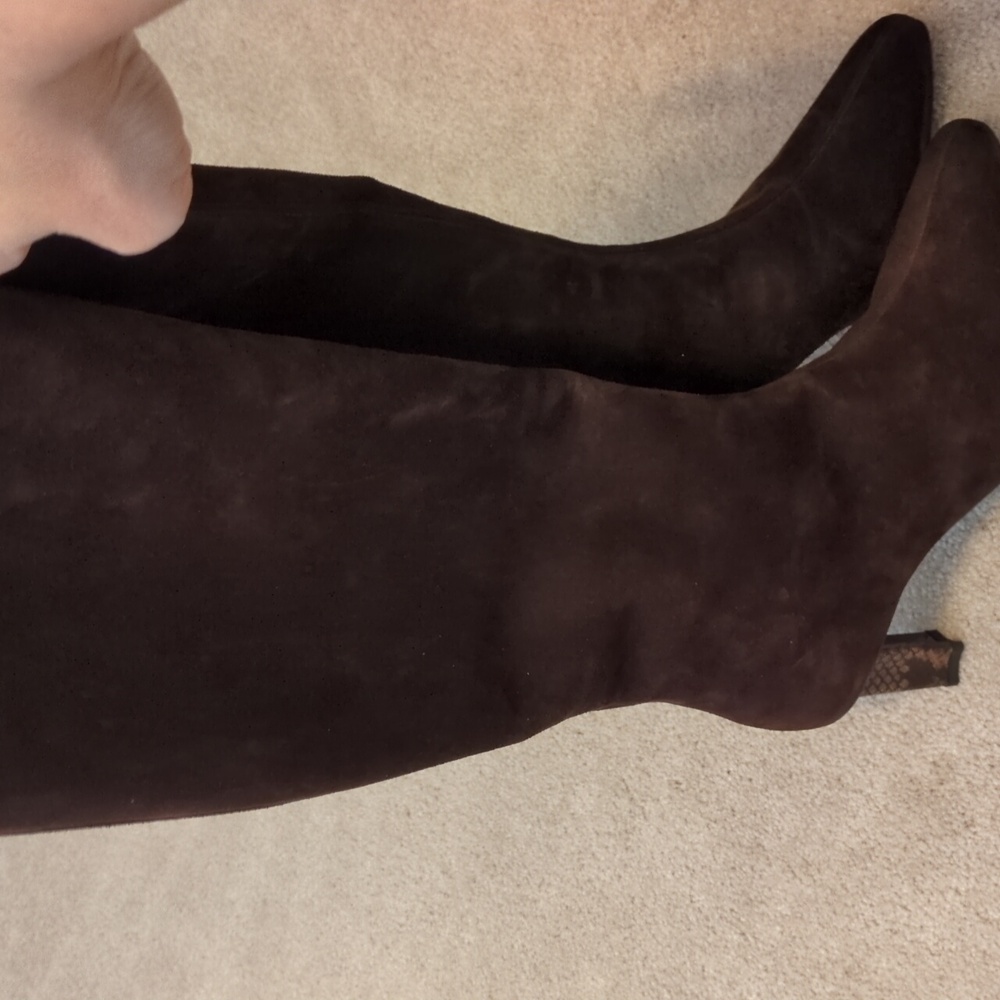 STAUD Dark Brown Suede Heeled Boots